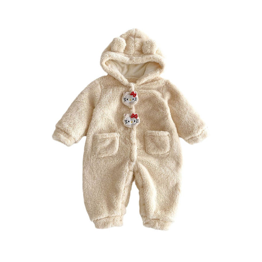 Winter Arrival Baby Cute Teddy Hooded Design Warm Fleece Rompers