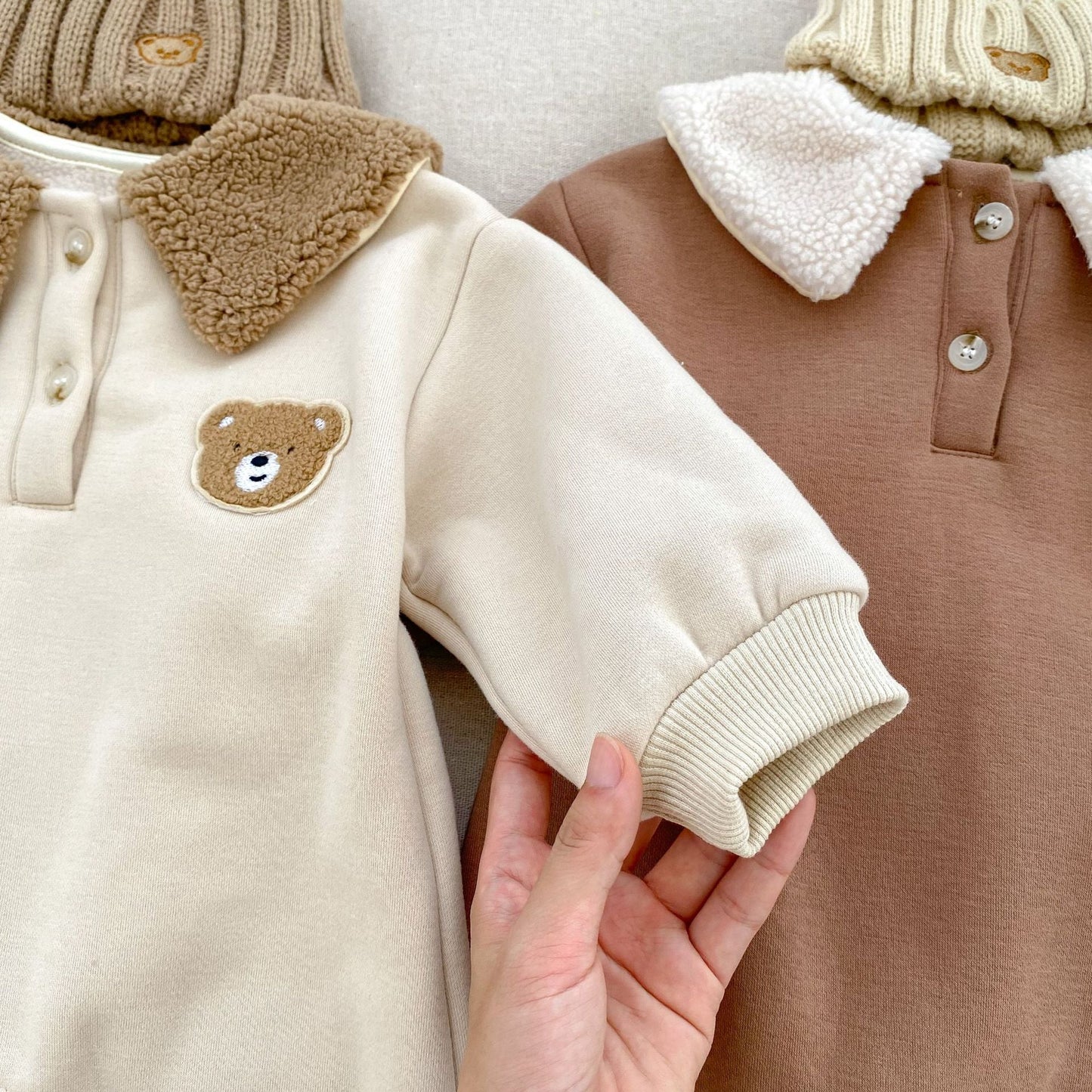 Winter Baby Unisex Bear Head Design Thicken Long Sleeve Romper