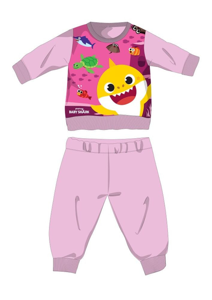 Baby Shark winter cotton baby pajamas - interlock pajamas - light pink - 98