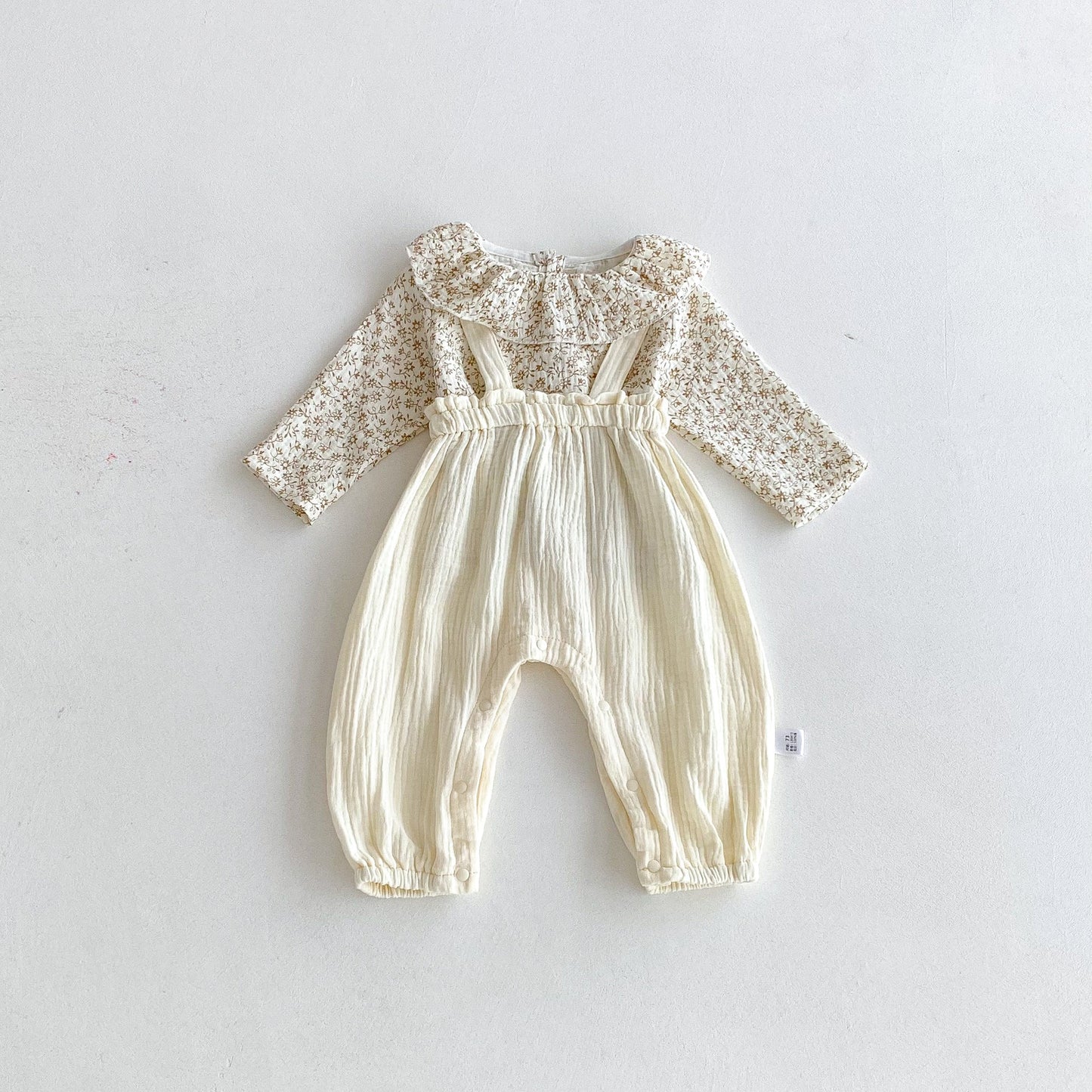 Spring and Autumn Baby Kids Girls Floral Long Sleeves Top and Plain Sleeveless Overalls Clothing Set