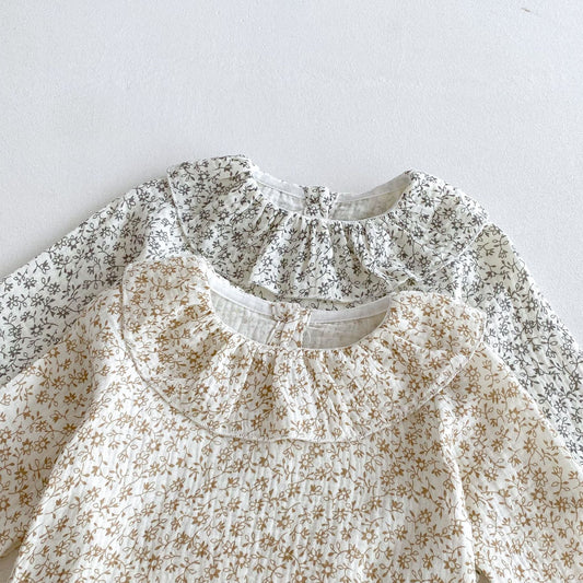 Spring and Autumn Baby Kids Girls Floral Long Sleeves Top and Plain Sleeveless Overalls Clothing Set