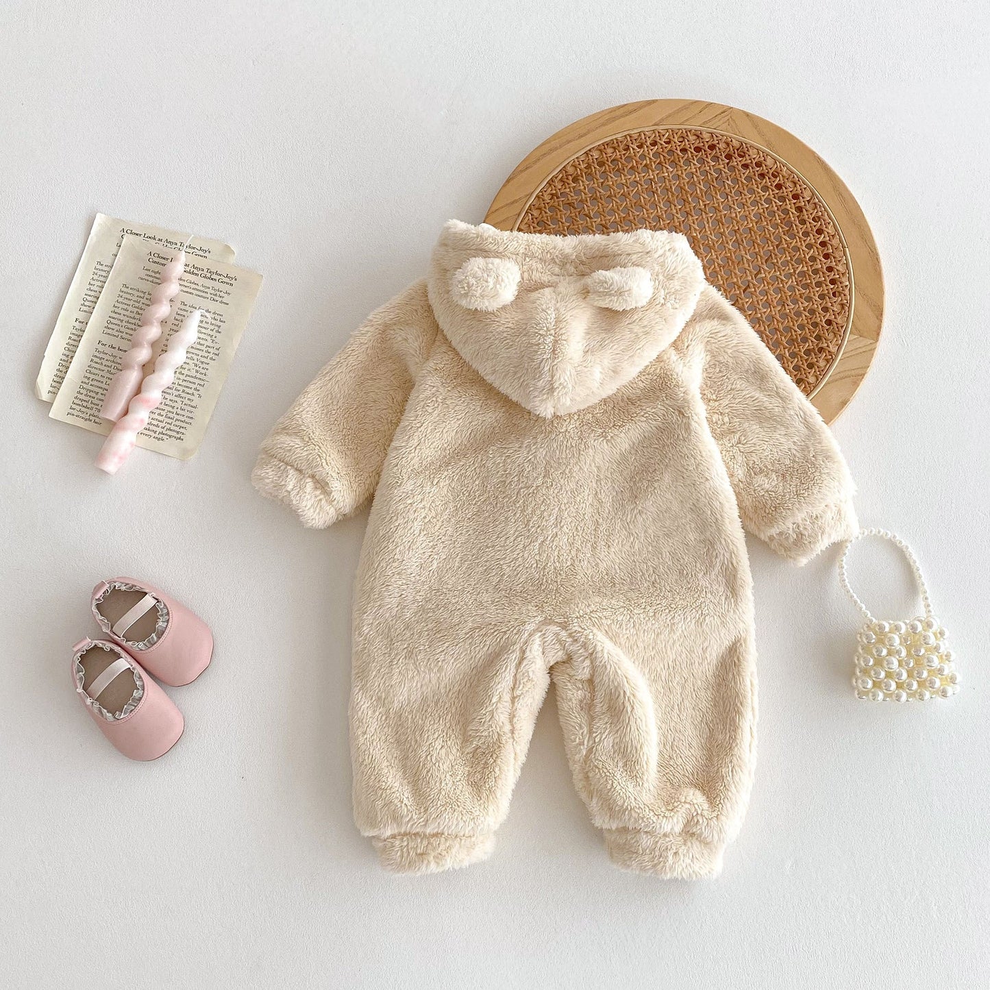 Winter Arrival Baby Cute Teddy Hooded Design Warm Fleece Rompers
